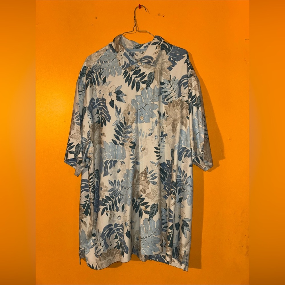 Tommy Bahama Mens Button Down Hawaiian Off White Floral Silk Shirt Size XXL/TTG
